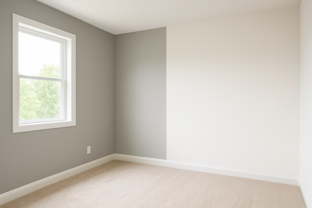 Interior room with gray and white accent wall and daylight window in OKC
