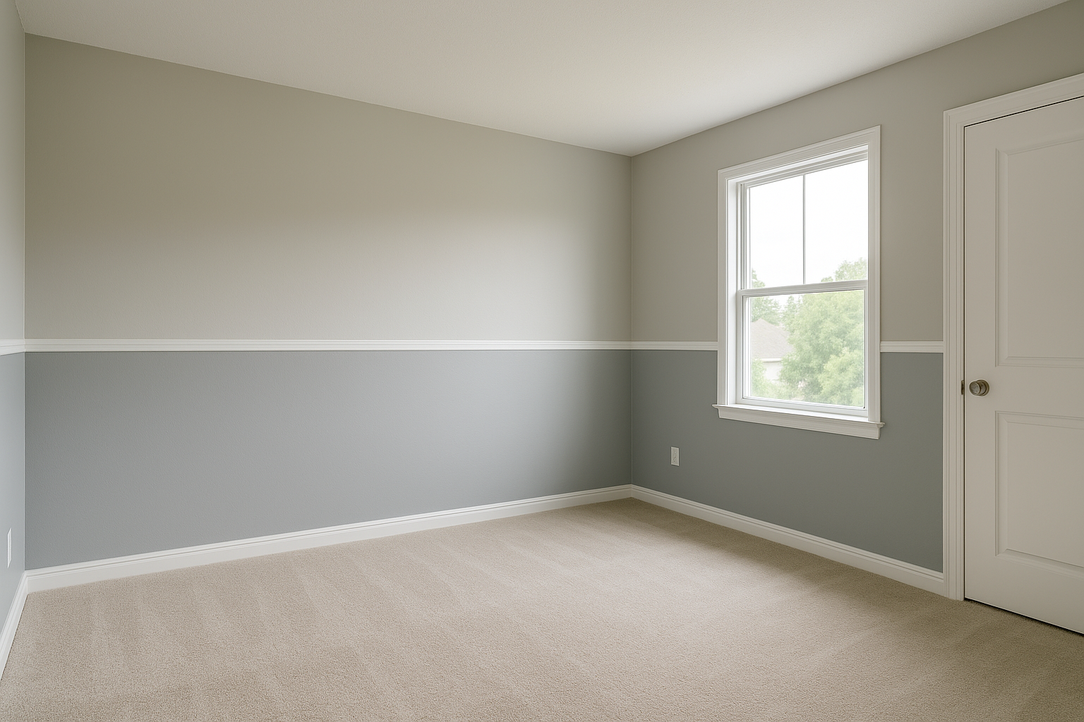 Bedroom painted in light gray and white