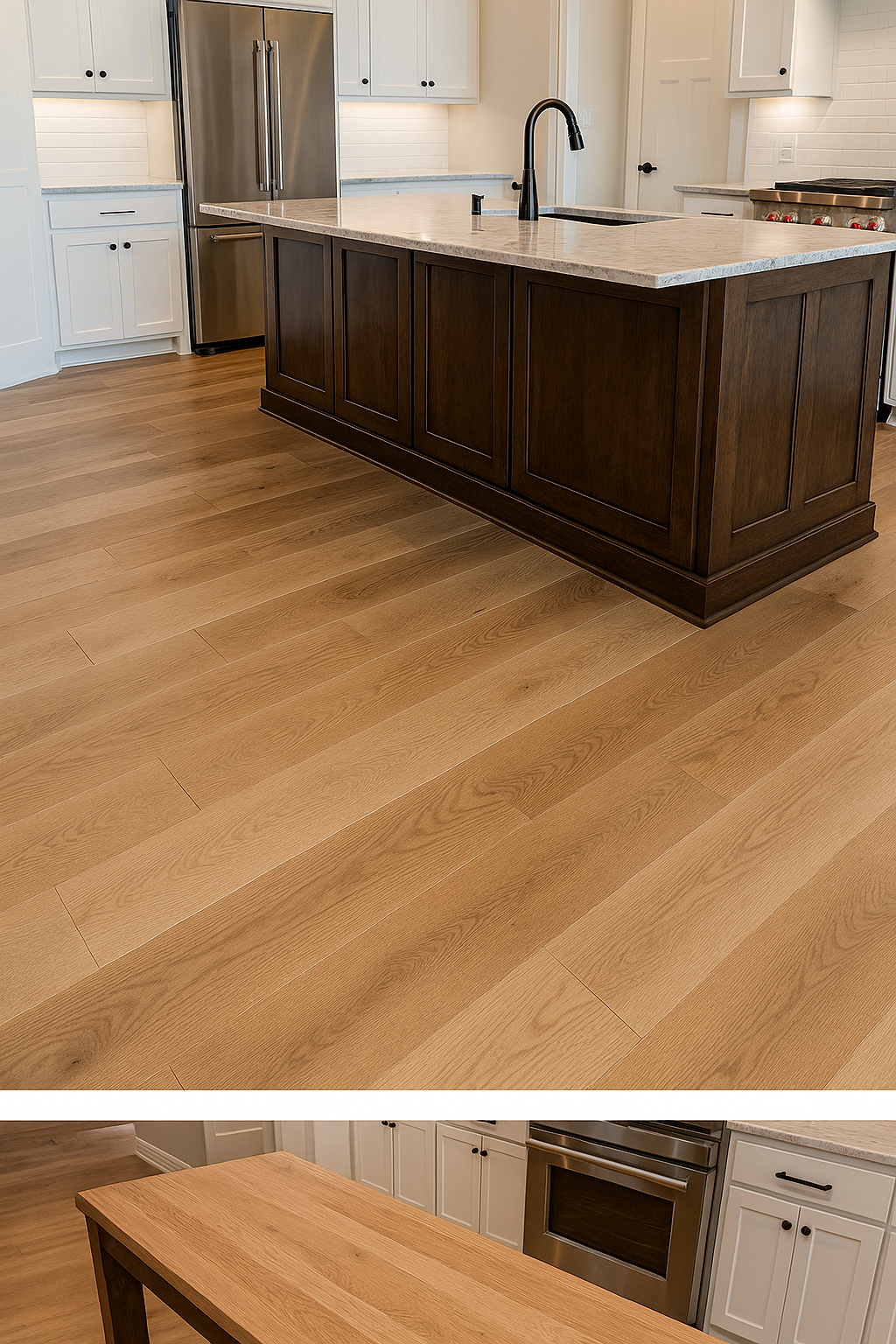 Edmond light oak hardwood flooring in bright kitchen