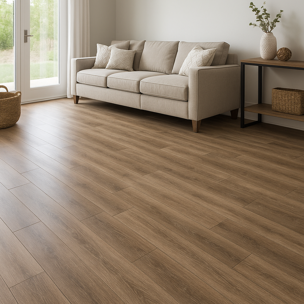 Oklahoma City luxury vinyl plank flooring installation in modern living room.