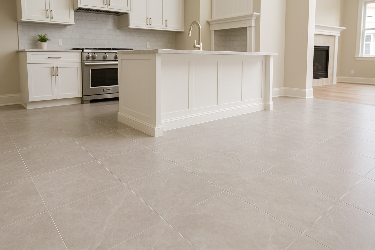 Oklahoma City quartz-style porcelain tile flooring in modern kitchen